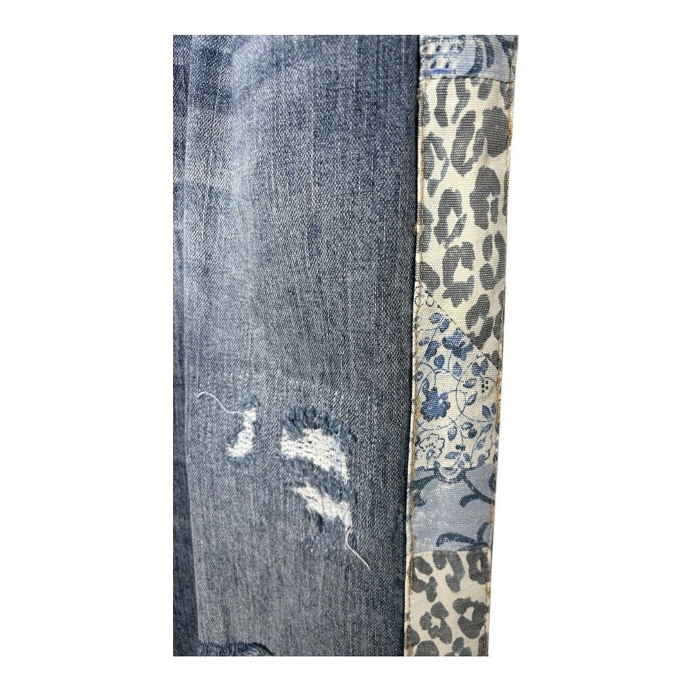 Pilcro Slim Boyfriend Crop Jeans Leopard Patchwork Side Stripe Size 31 - Picture 2 of 6